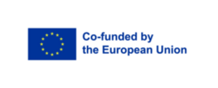 European flag with twelve yellow stars on blue background and text 'Funded by the European Union' in blue letters to the right.