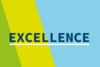 Logo der Exzellenzstrategie des Bundes in den Farben weiß, blau, grün und gelb.