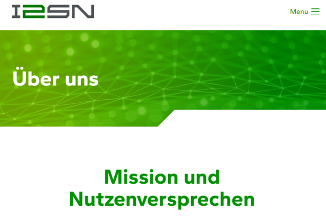 Screenshot of green website header with white text 'Über uns' and below it green text 'Mission und Nutzenversprechen' on a white background.