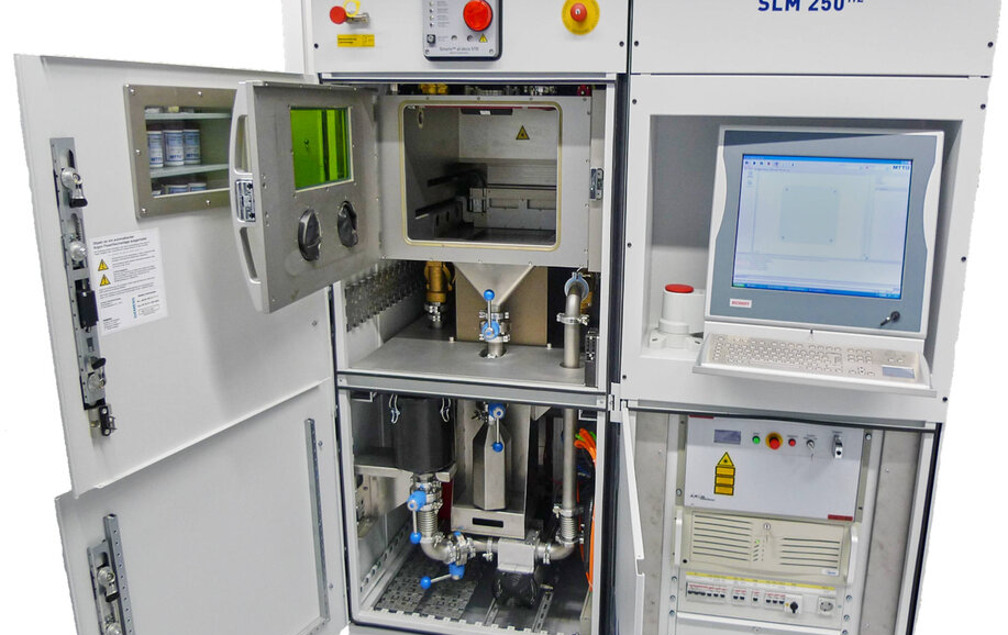 Open SLM®250HL device showing internal chambers, control panel, and monitor on the right side.