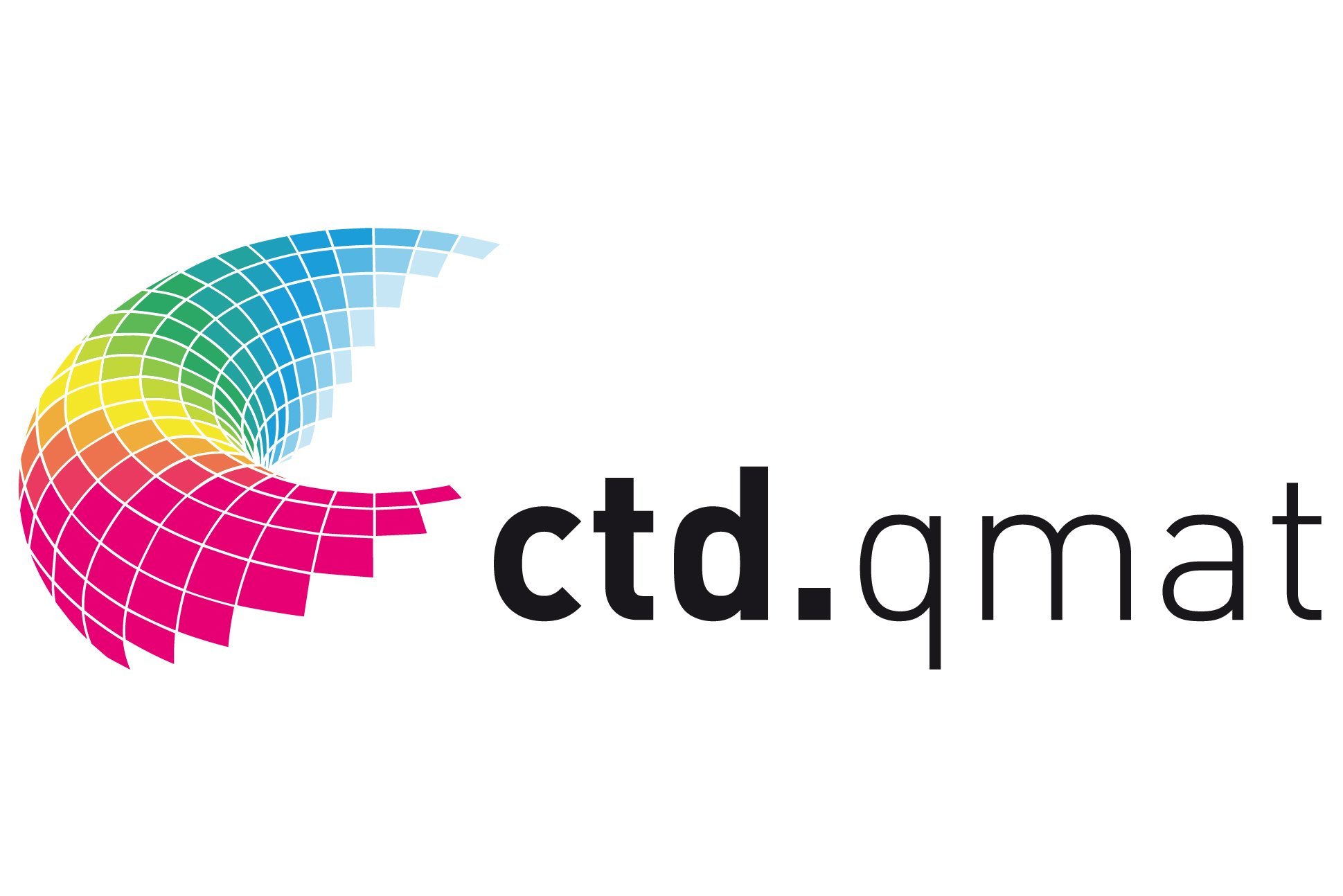 Ein in Regenbogenfarben und mit einer Netzstruktur angedeuteter und angeschnittener topologischer Ring mit dem Schriftzug: ctd.qmat