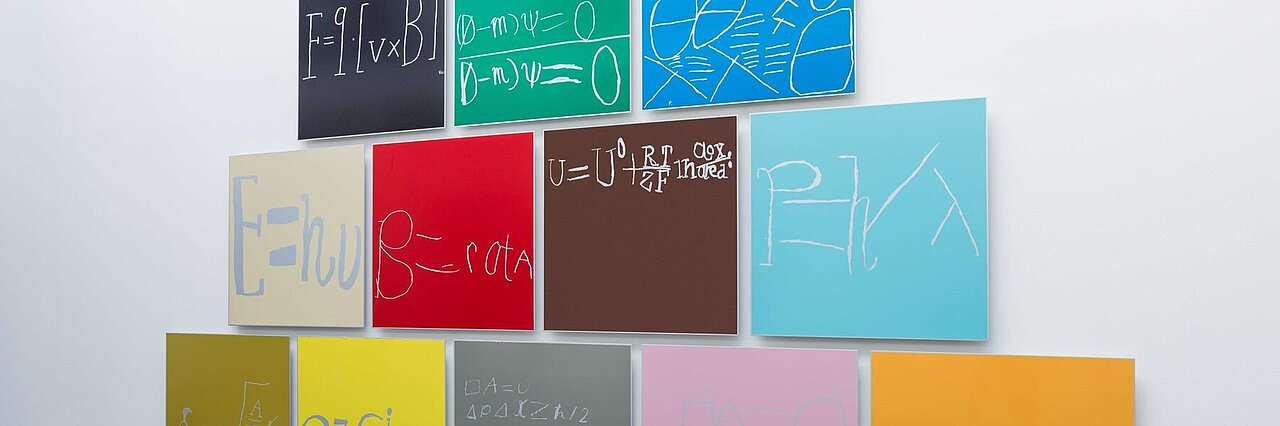 artwork with formulas in the atrium of IFW