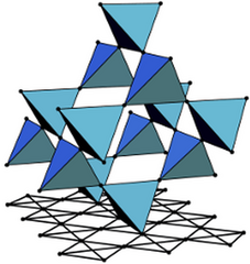 Logo of  an abstract geometric structure of connected blue and black triangles above a grid pattern.
